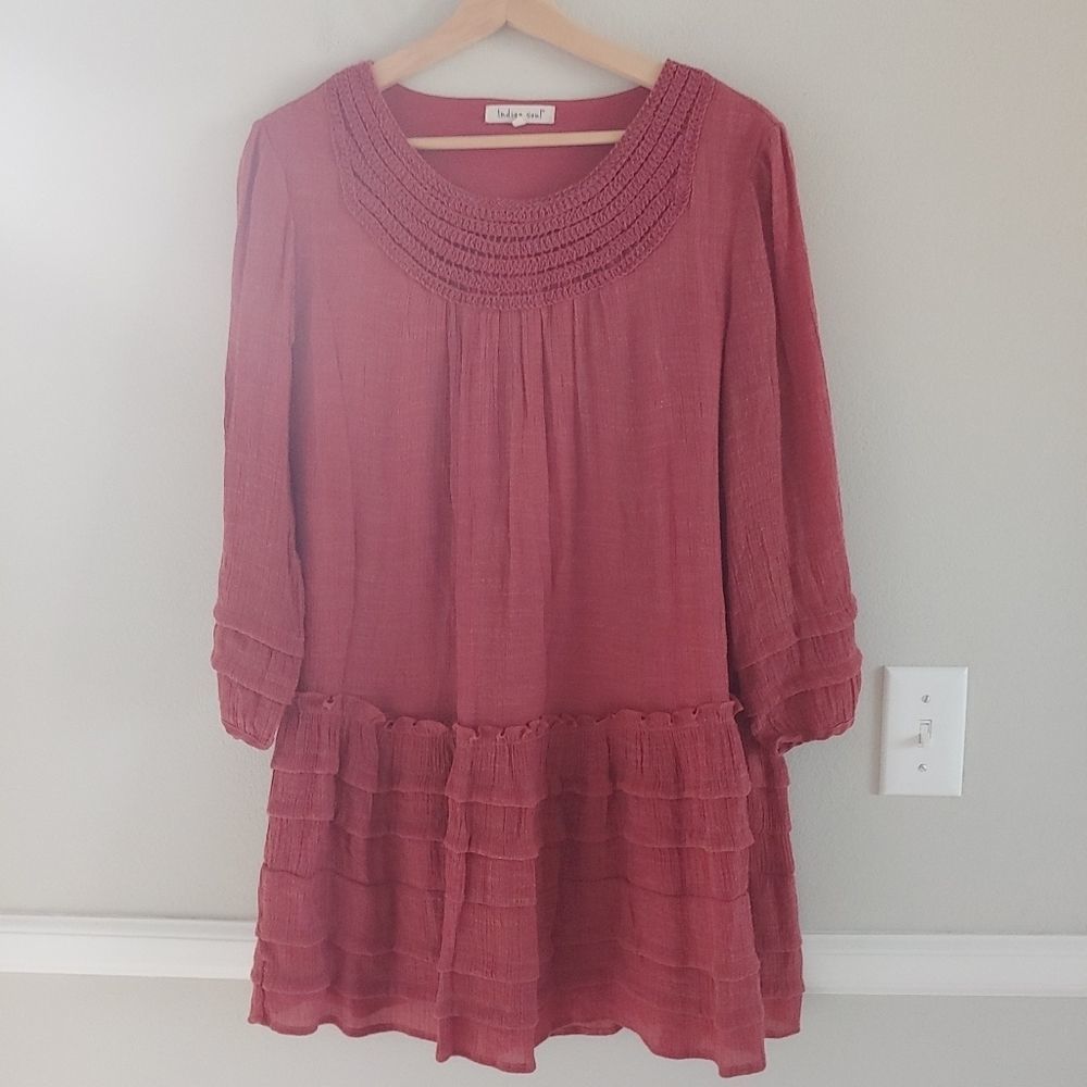 ndigo Soul tunic / dress top fully lined with crochet detailing boho.